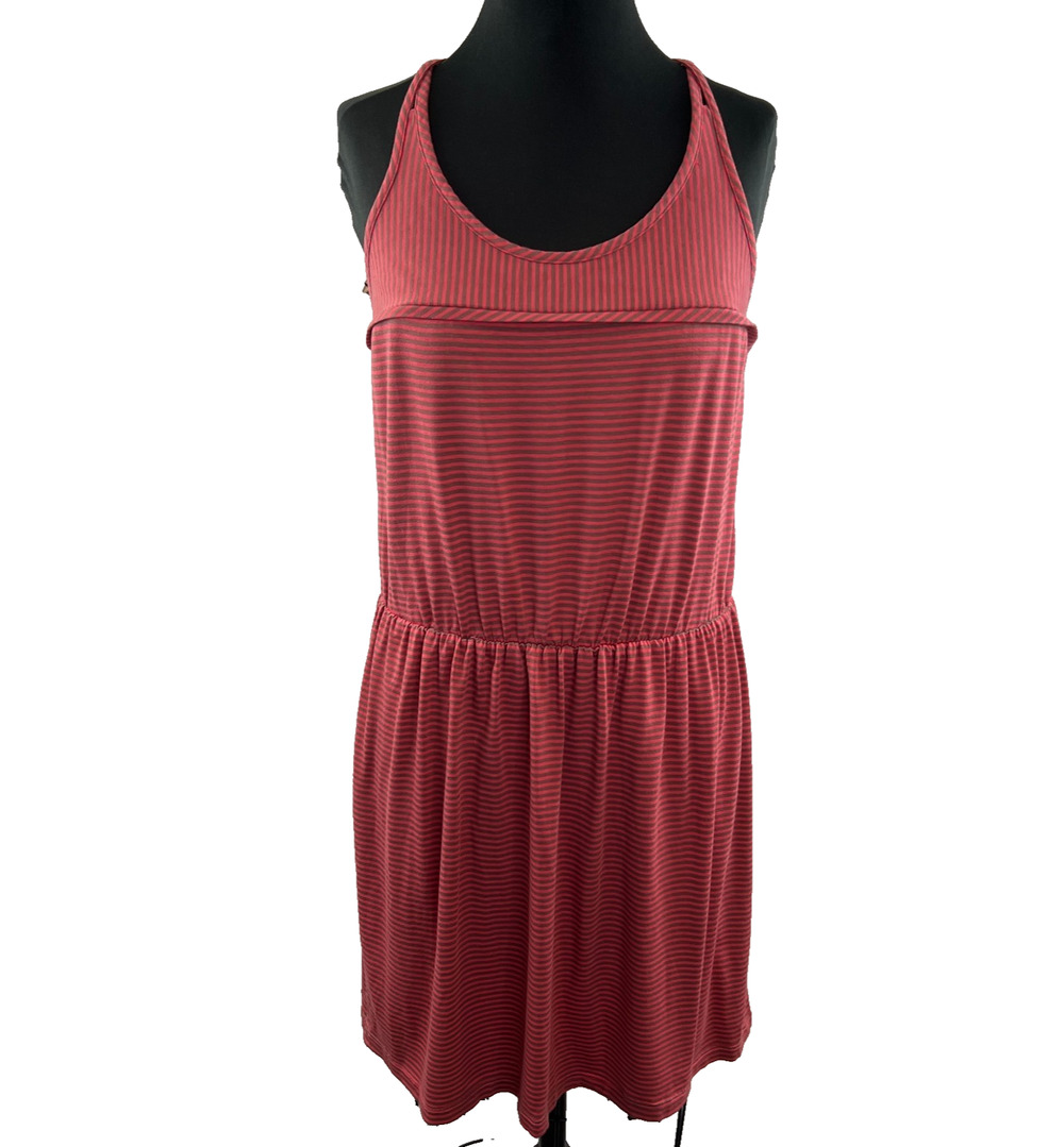 Suzi Chin Maggy Boutique Striped Pink Coral Gray Summer Sun Dress Size S Small